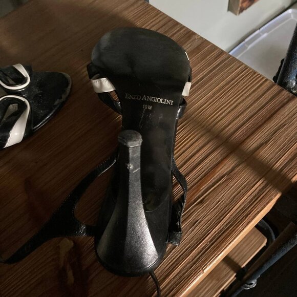 Enzo Angiolini Black and White Leather Open Peep Toe Pumps Size 10 - Picture 4 of 5